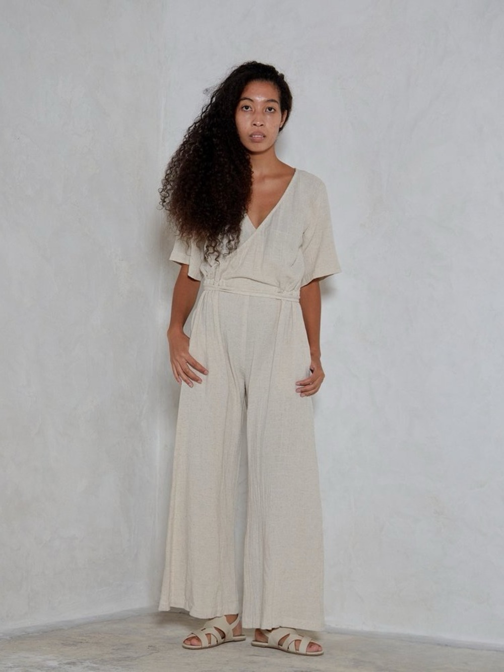 ESBY Women's Cream Wide-Leg Jumpsuit, size L